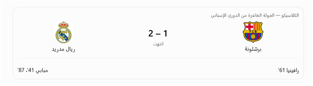 نتيجة برشلونة وريال مدريد 